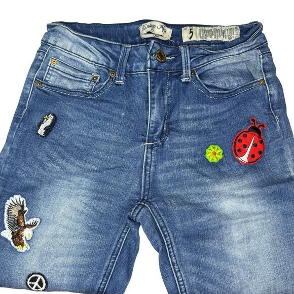 Indigo Rein Crop Jeans w/ Embroidered Patches | Y2K Boho | Size 5 - Picture 4 of 8